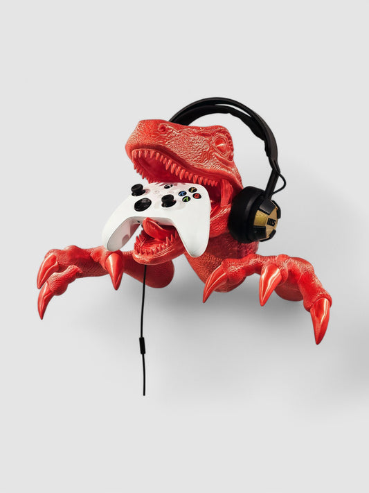Velociraptor Dinosaur Head Wall-Mounted Headphone & Controller Stand