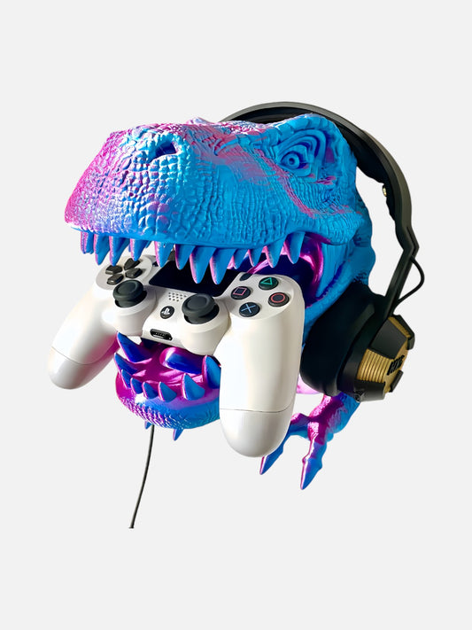 T-Rex Dinosaur Head Wall Mounted Headset and Controller Holder