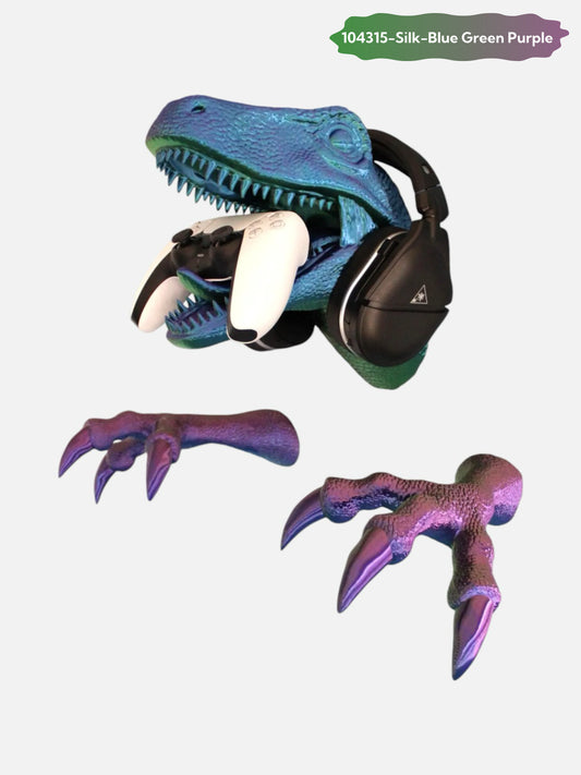 Velociraptor Dinosaur Head Wall-Mounted Headphone & Controller Stand